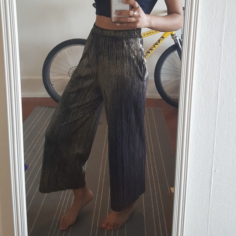 Shiny gold topshop wide leg pants/culottes